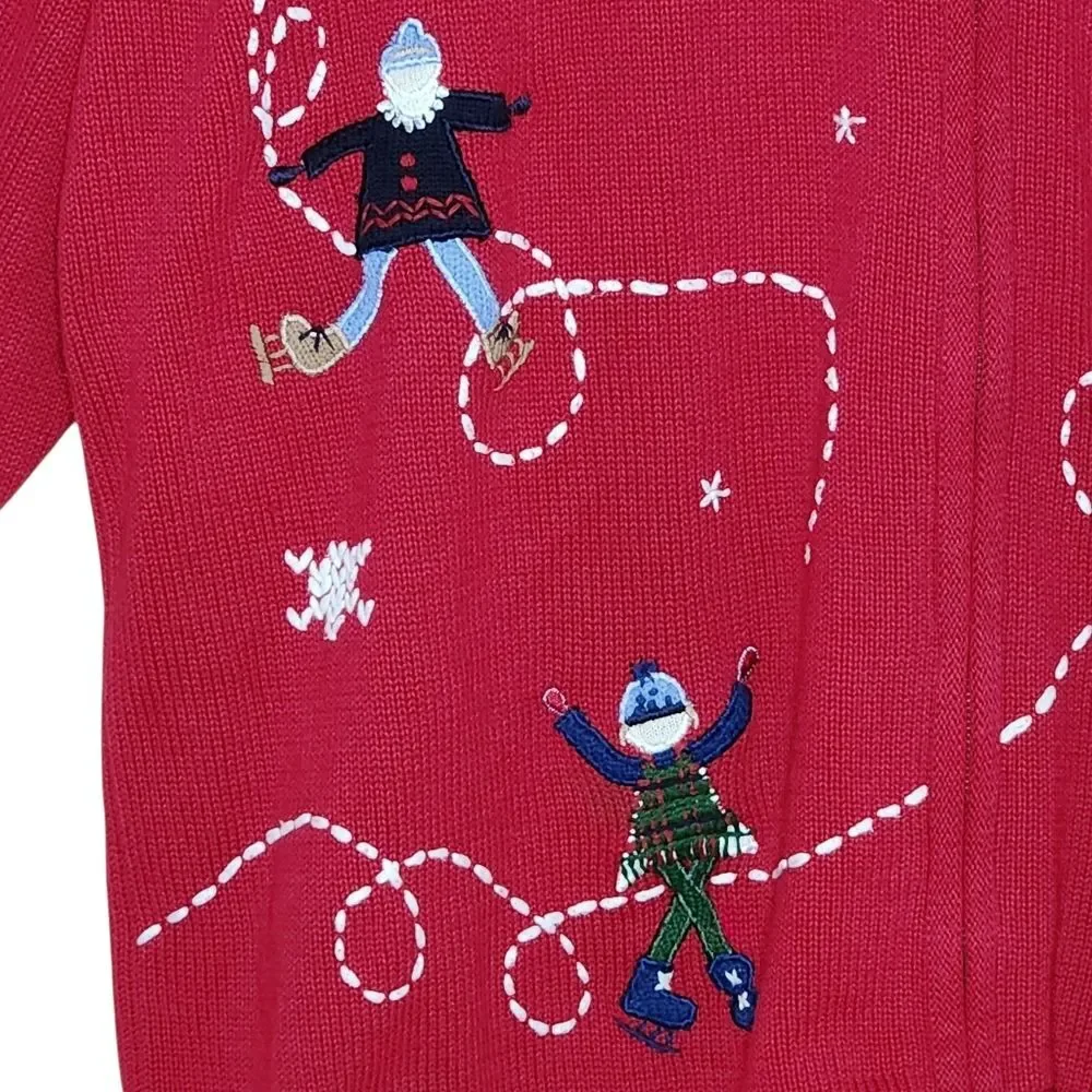 Vintage Charter Club Holiday Ice Skater Full Zip Novelty Cardigan Sweater 2X